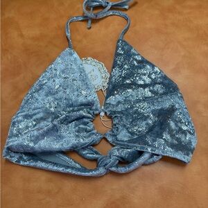 Malianns Metallic Blue/Silver Halter Crop Top